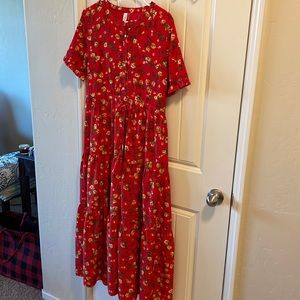 Red spring dress yellow flowers•Runs small